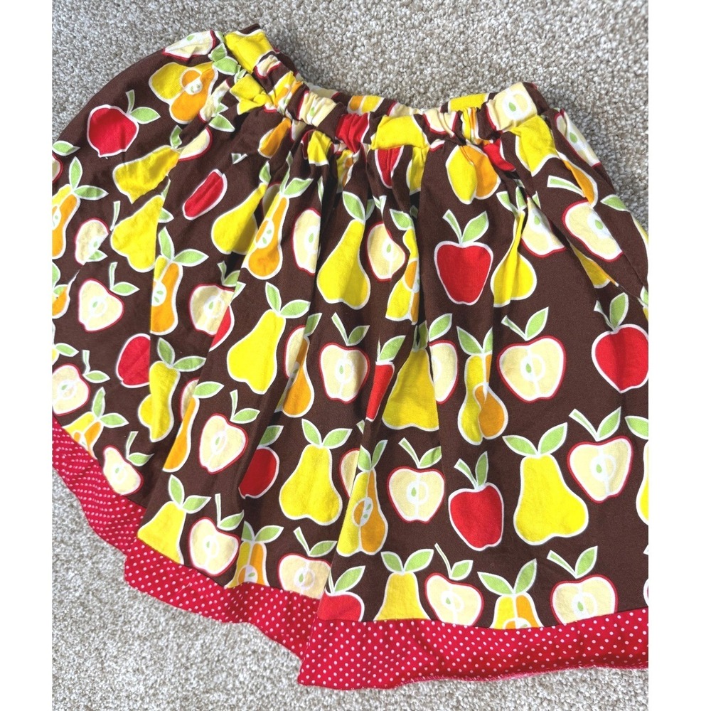 Sweet Petunia Girls Skirt 5 Brown Fruit Print Skirt Red Polka Dot Ruffle Whimsy
